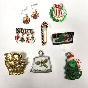 Christmas Jewelry Lot of 8 Pins Pendants Earrings Various Vintage Wearable